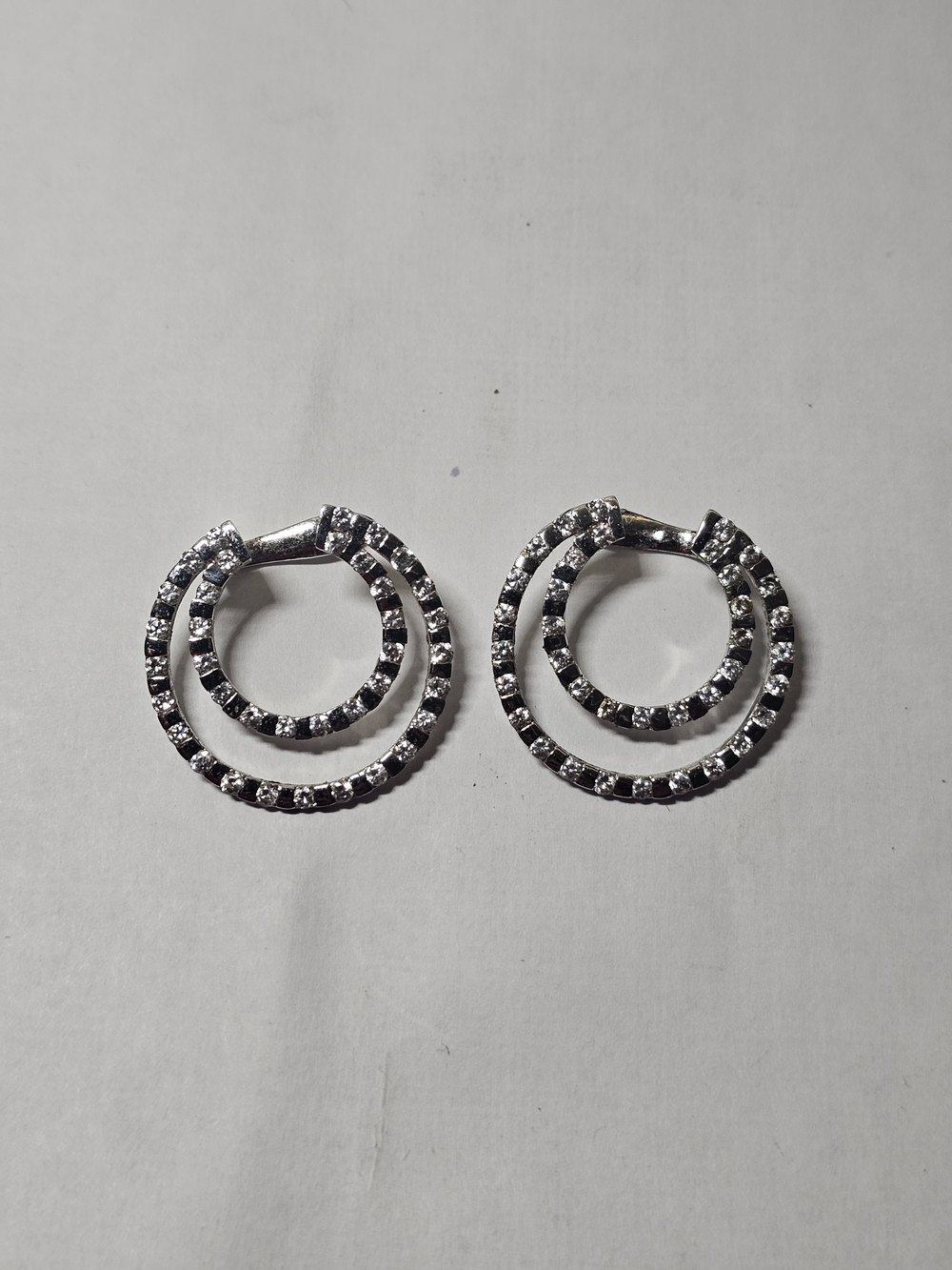 Sterling Silver 925 Double Hoop Crystal Drop Earrings